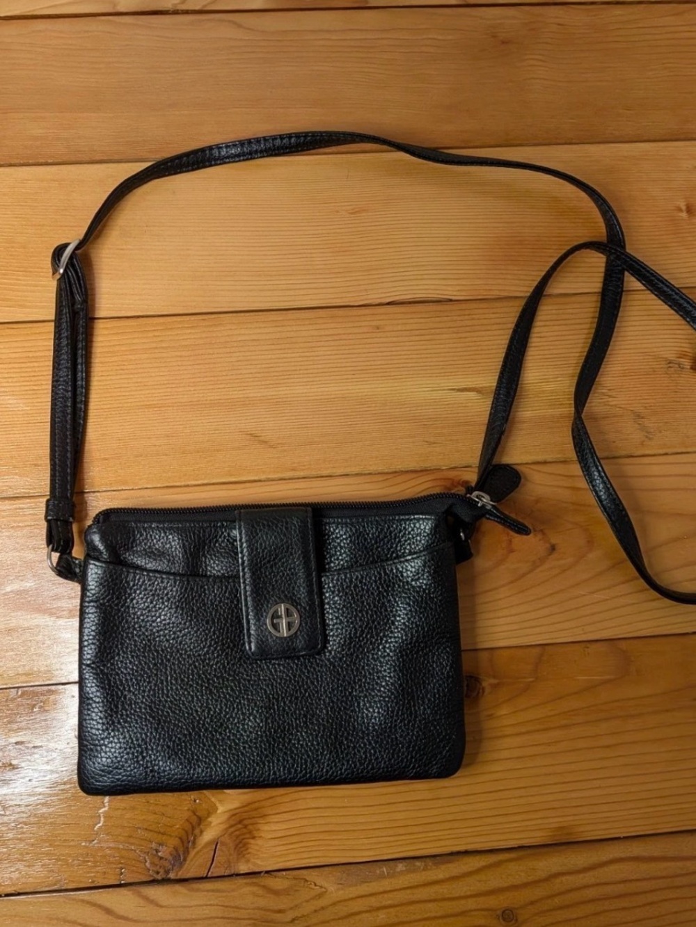 Giani Bernini Black Genuine Leather Crossbody Bag Triple Zip Purse Organizer